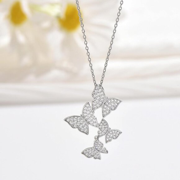 Elegant Butterfly Earring, Necklace, and Bracelet Set - Cubic Zirconia Sparkle - Picture 4 of 7